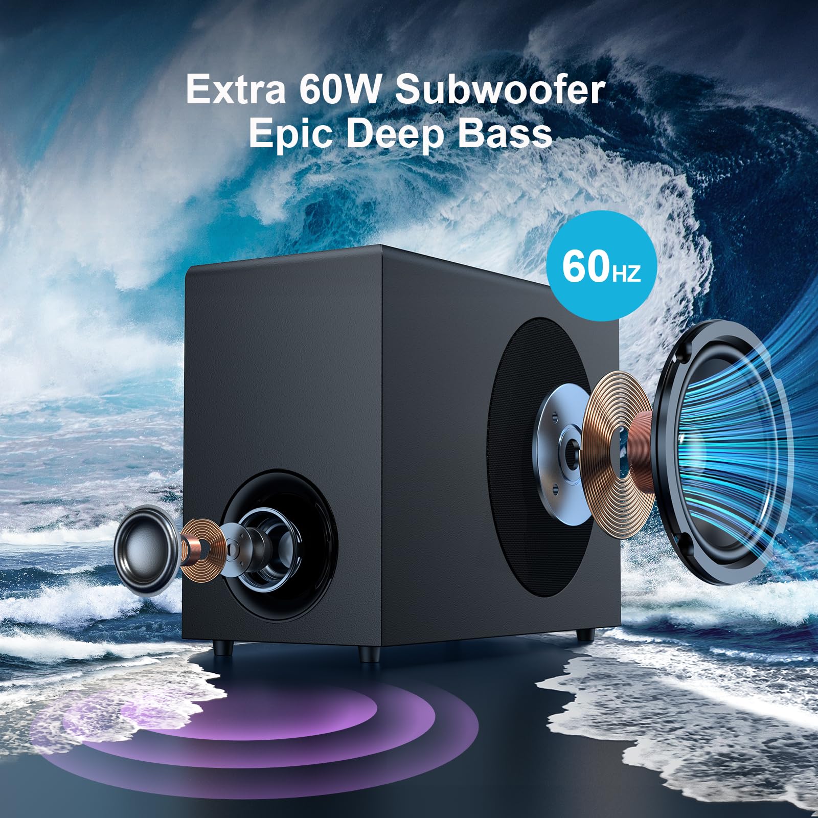 110W Soundbar with Subwoofer Detachable 2-in-1 Bluetooth 5.3 ARC Optical AUX 3 EQ Modes – Black
