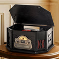 Record Player 10-in-1 Vinyl Turntable CD USB SD Bluetooth FM/AM Remote – Black