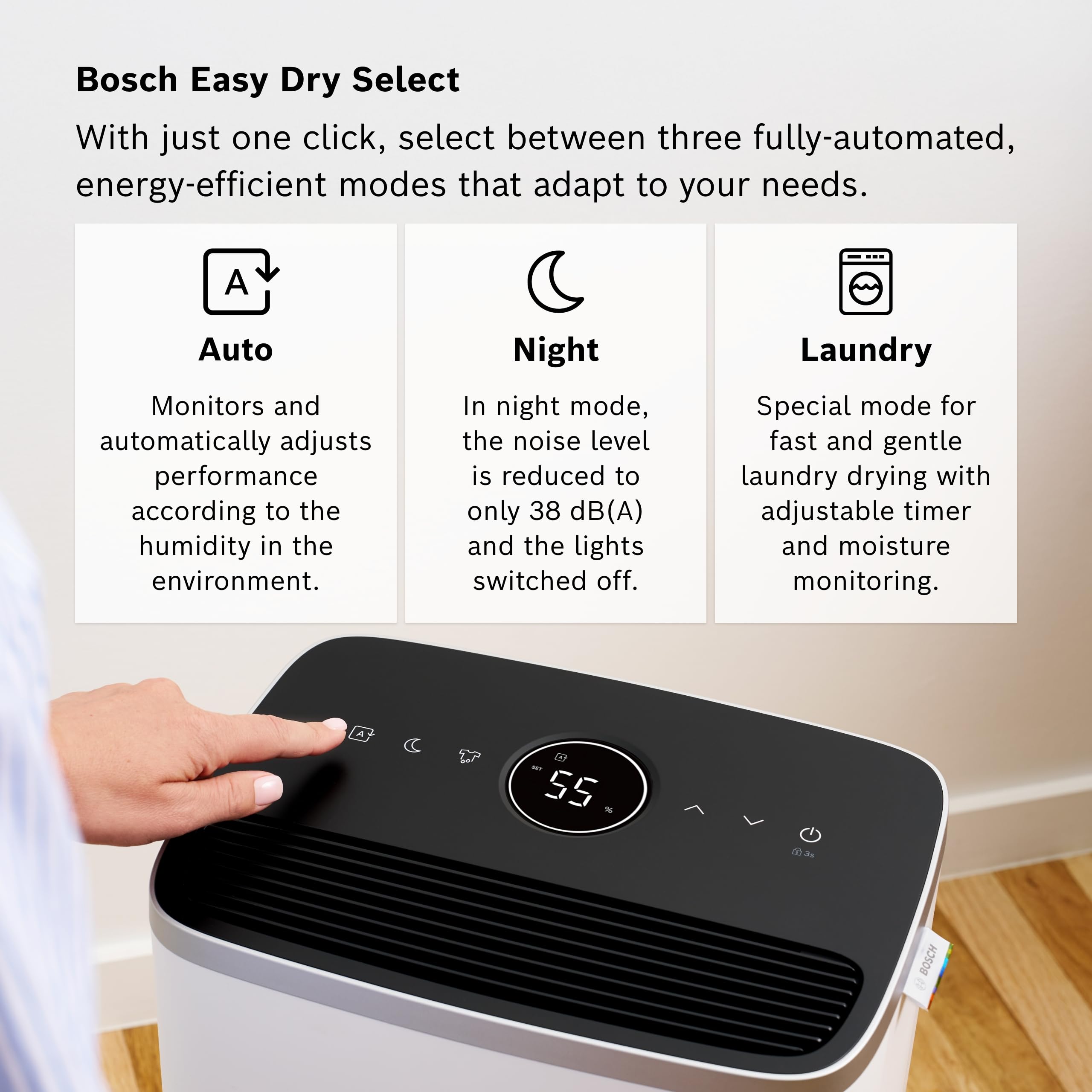 Bosch Dry 4000 Dehumidifier - Easy. Efficient. Quiet. Perfect for Your Home & Bedroom - Quick Drying for Your Laundry