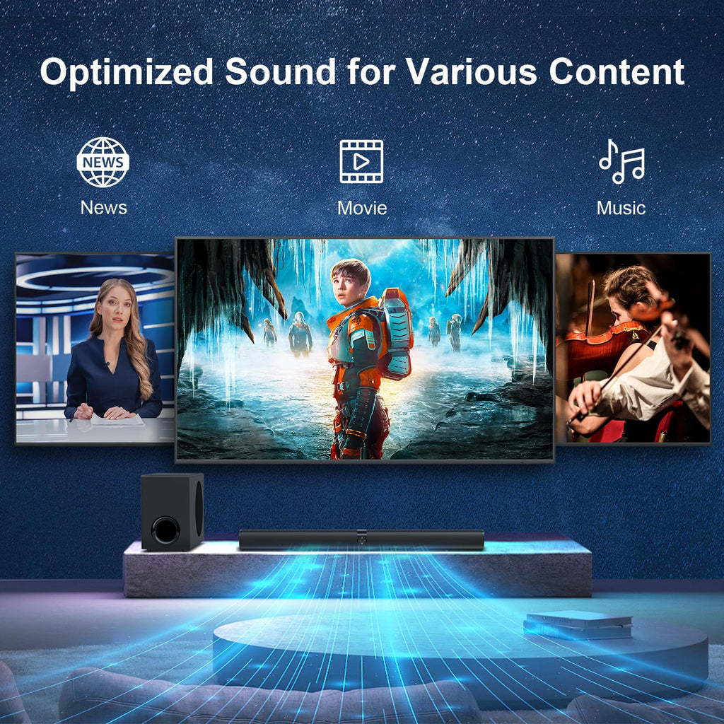 110W Soundbar with Subwoofer Detachable 2-in-1 Bluetooth 5.3 ARC Optical AUX 3 EQ Modes – Black