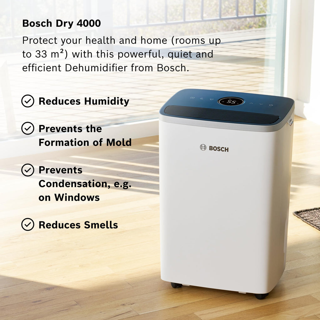 Bosch Dry 4000 Dehumidifier - Easy. Efficient. Quiet. Perfect for Your Home & Bedroom - Quick Drying for Your Laundry