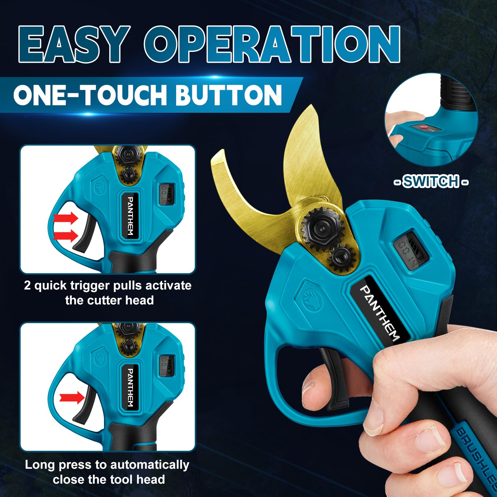Cordless Electric Pruning Shears with Telescopic Pole & Battery – 45mm
