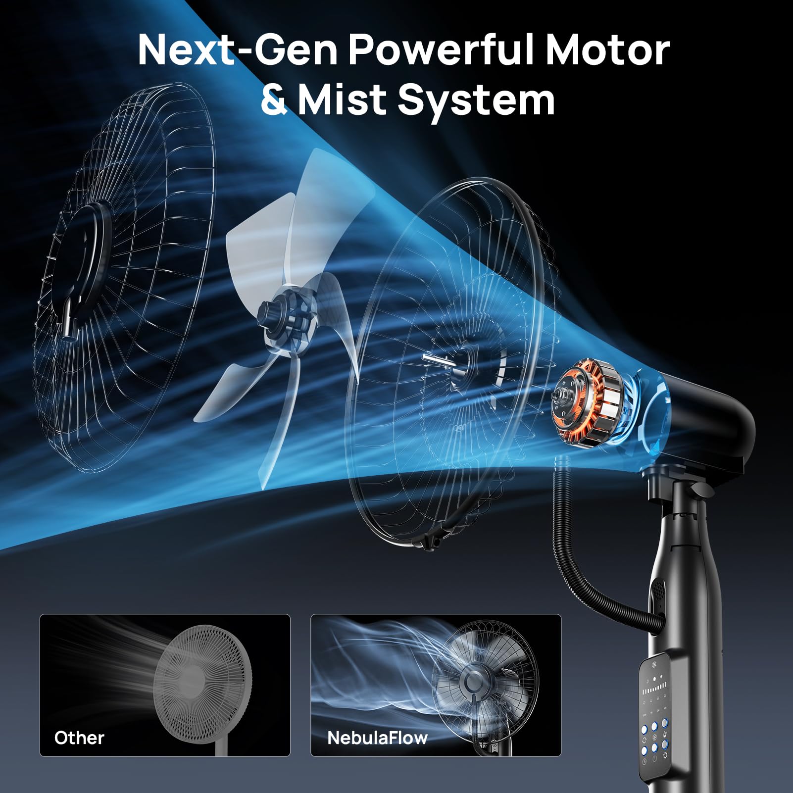 Misting Pedestal Fan 4L Tank 5-Speed 3-Mode Oscillating with Remote – Black
