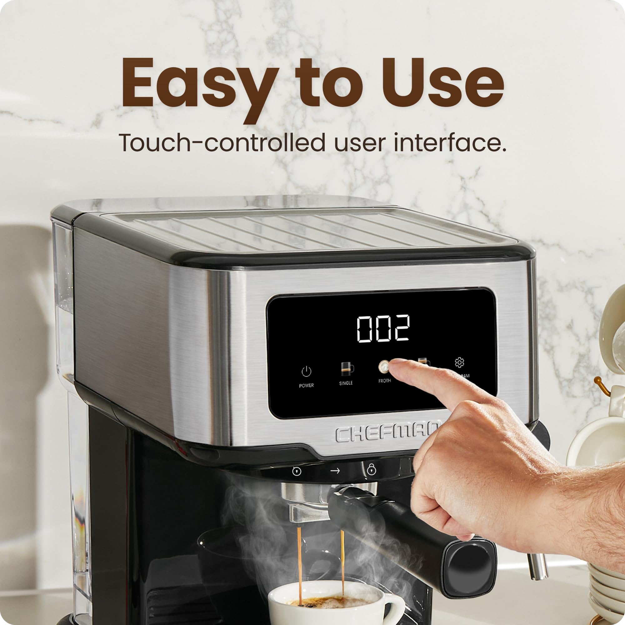 Chefman Espresso Machine 15-Bar Pump Digital Touchscreen – Compact Stainless Steel