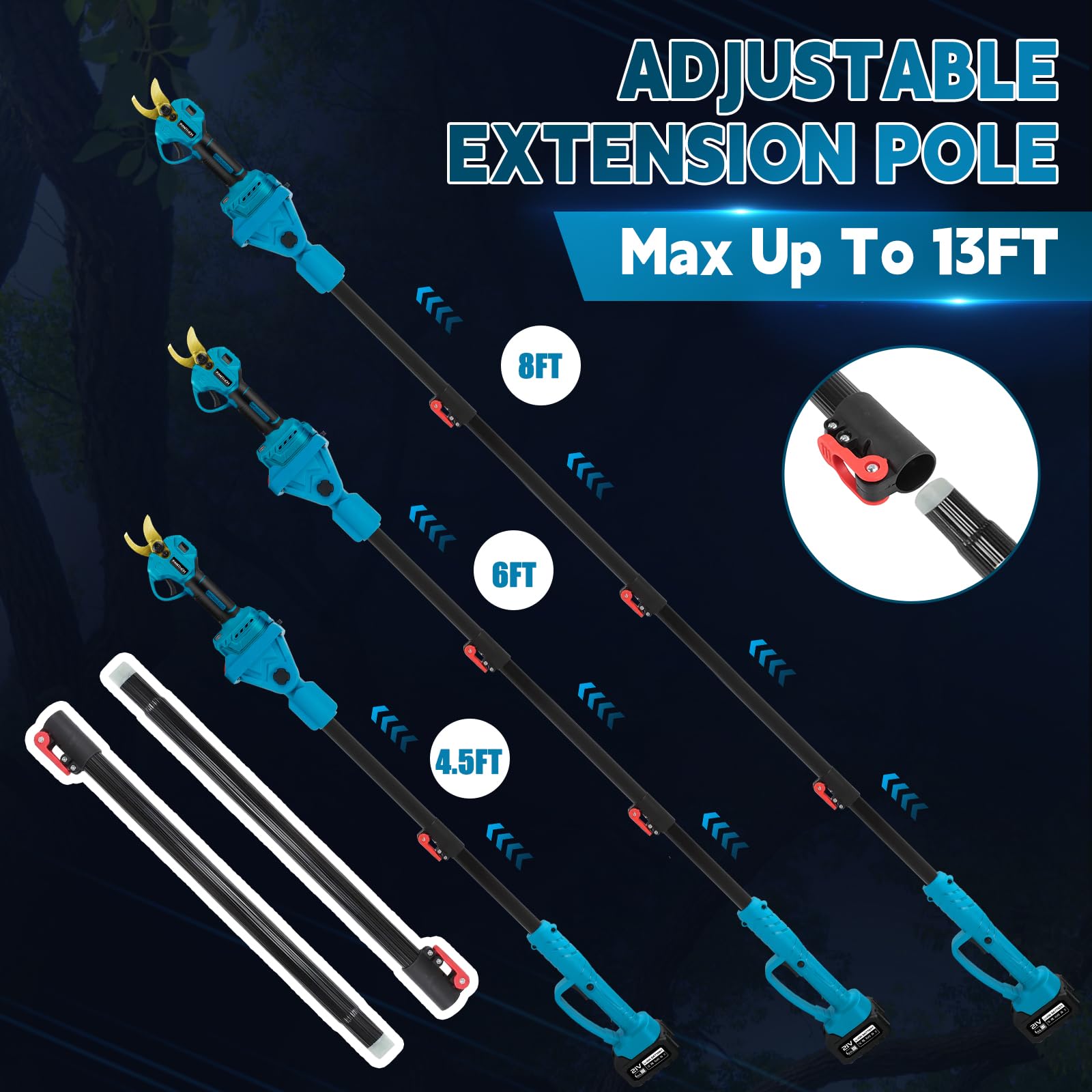 Cordless Electric Pruning Shears with Telescopic Pole & Battery – 45mm