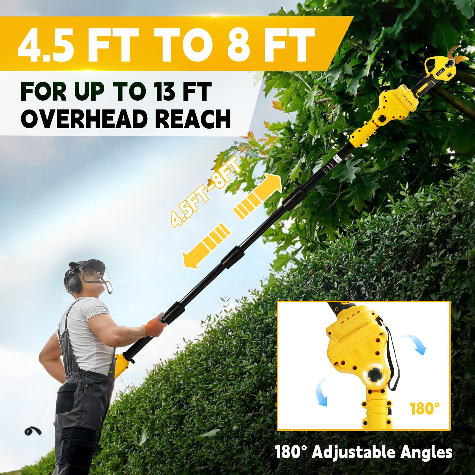 Cordless Electric Pruning Shears 45mm Cutting Telescopic Pole 2m Long Reach Compatible with 18V/20V Batteries – 2m