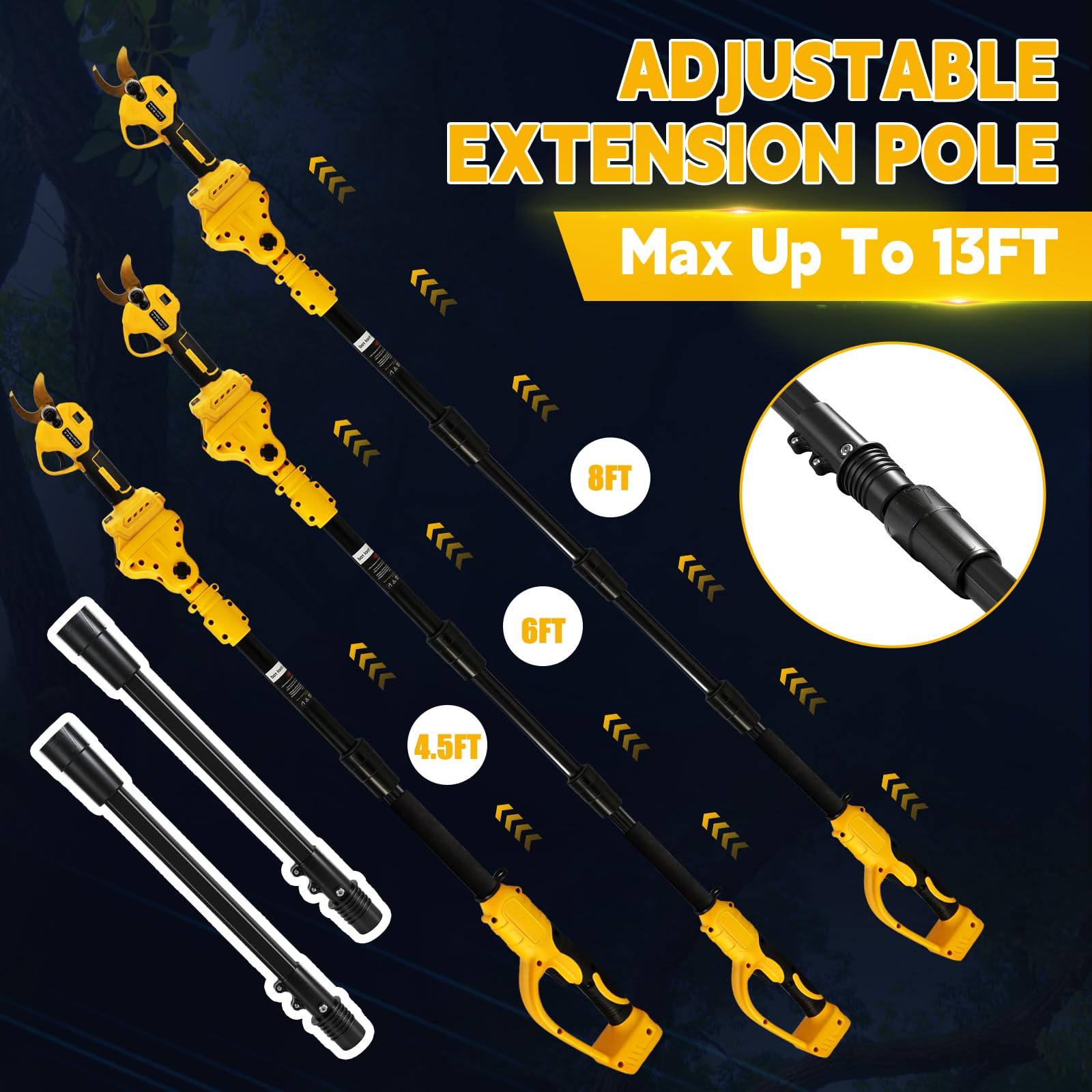 Cordless Electric Pruning Shears 45mm Cutting Telescopic Pole 2m Long Reach Compatible with 18V/20V Batteries – 2m